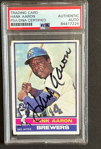 1976 Topps #550 Hank Aaron signed On Card Gem Mint Auto Last Card Brewers Hof