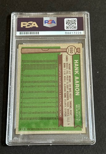 1976 Topps #550 Hank Aaron signed On Card Gem Mint Auto Last Card Brewers Hof