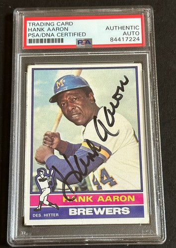 1976 Topps #550 Hank Aaron signed On Card Gem Mint Auto Last Card Brewers Hof
