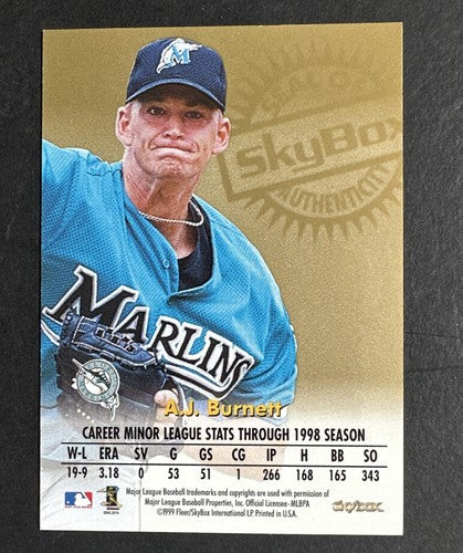 A.J Burnett 1999 Skybox Autographics On Card Auto Mint Marlins Yankees Ws