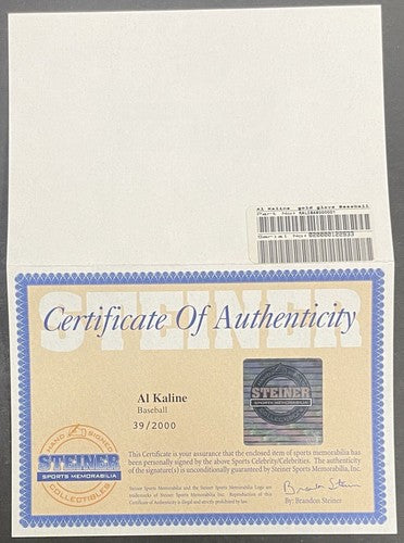 Al Kaline Signed Mlb Gold Glove Baseball 10 Gold Gloves Auto Tigers Hof Steiner