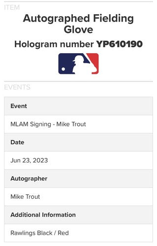Mike Trout Angels Signed Game Issued Rawlings Fielding Glove MLB Authentic Auto