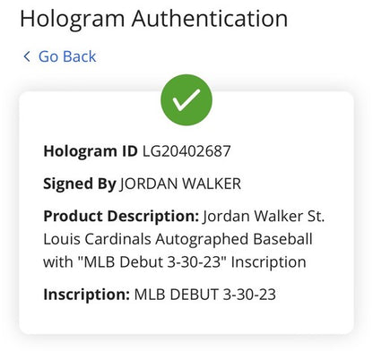 Jordan Walker Signed Official Baseball Cardinals Rookie Mlb Debut Auto Fanatics