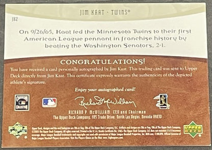 Jim Kaat Signed 2005 Upper Deck MLB Artifacts /458 Auto Facts On Card Twins HOF