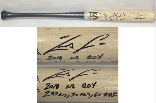 Ronald Acuna Jr Signed 2018 ROY STAT Louisville Slugger Game Model Bat JSA Auto