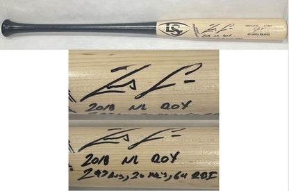 Ronald Acuna Jr Signed 2018 ROY STAT Louisville Slugger Game Model Bat JSA Auto