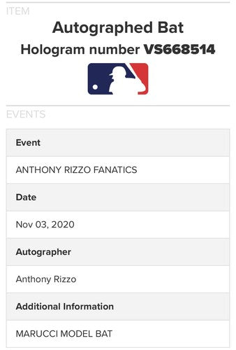 Anthony Rizzo Signed Marucci Game Model Bat Autograph Yankees Fanatics MLB COA