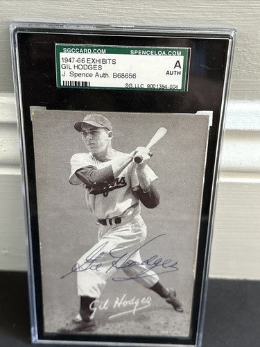 GIL HODGES Signed 1947 Exhibit Card Photo Dodgers Hof Bold Auto Jsa / SGC Coa