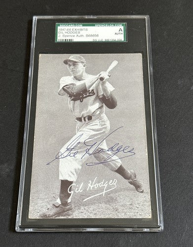 GIL HODGES Signed 1947 Exhibit Card Photo Dodgers Hof Bold Auto Jsa / SGC Coa