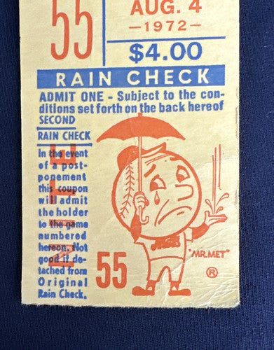 NY Mets 8/4/ 1972 Vs Cubs Baseball Ticket Stub Willie Mays HR # 651 W/ 3 Hits Ex