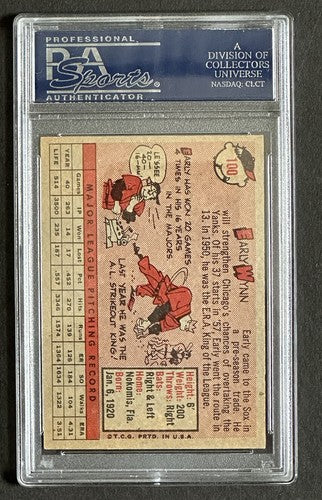 1958 Topps # 100 Early Wynn PSA 7.5 Mint Beauty HOF Chicago White Sox