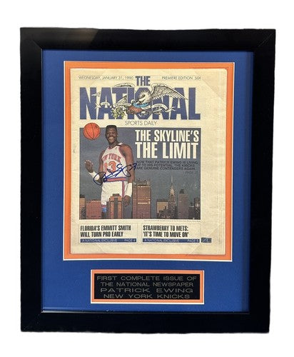 Patrick Ewing Signed Framed First National Newspaper Issue Auto Knicks Steiner