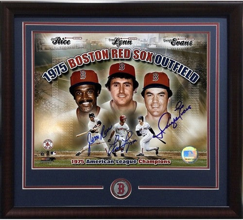 1975 Red Sox Outfield Signed 8x10 Framed Photo Jim Rice Lynn Evans Auto CBM COA