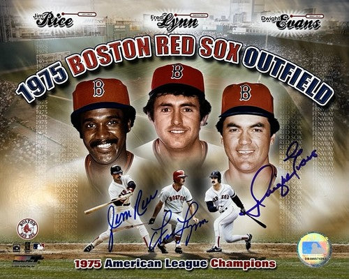 1975 Red Sox Outfield Signed 8x10 Framed Photo Jim Rice Lynn Evans Auto CBM COA