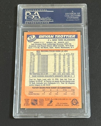 1988 O-PEE-CHEE #97 BRYAN TROTTIER Opc ISLANDERS HOF PSA 10 Gem Mint Beauty