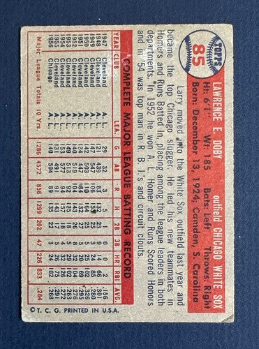 1957 Topps # 85 Larry Doby VG Wax On Back Centered