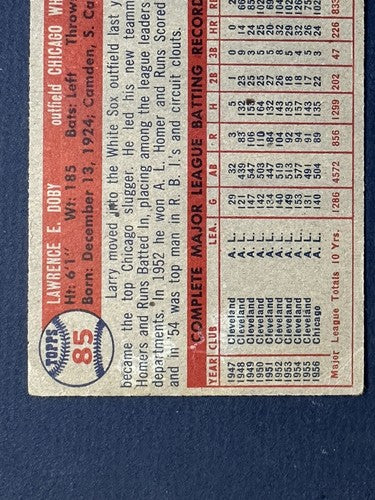 1957 Topps # 85 Larry Doby VG Wax On Back Centered