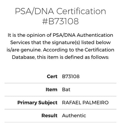 Rafael Palmeiro Signed LS Game Model Bat Auto Rangers LE 400 HR Club Auto PSA