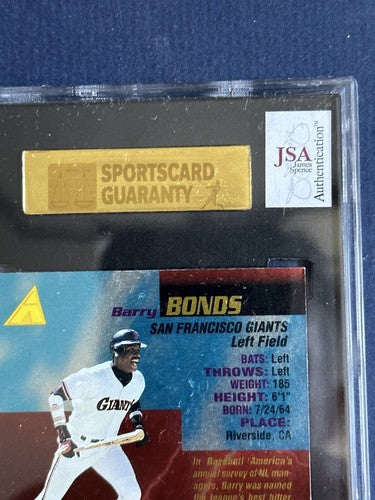 Barry Bonds 1994 Pinnacle Naturals SP Signed SGC & Jsa Coa Slabbed On Card Auto