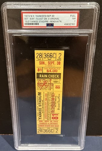 1973 Yankees Last Final Game Ever Old Yankee Stadium Full Ticket Psa 7 Nm Pop 1