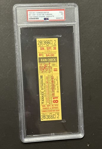 1973 Yankees Last Final Game Ever Old Yankee Stadium Full Ticket Psa 7 Nm Pop 1