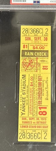 1973 Yankees Last Final Game Ever Old Yankee Stadium Full Ticket Psa 7 Nm Pop 1