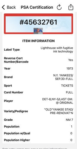 1973 Yankees Last Final Game Ever Old Yankee Stadium Full Ticket Psa 7 Nm Pop 1