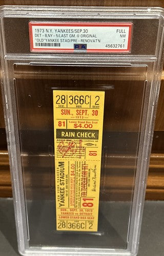 1973 Yankees Last Final Game Ever Old Yankee Stadium Full Ticket Psa 7 Nm Pop 1
