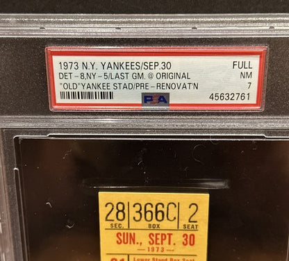 1973 Yankees Last Final Game Ever Old Yankee Stadium Full Ticket Psa 7 Nm Pop 1
