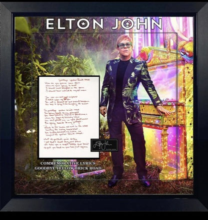 Elton John Goodbye Yellow Brick Road Framed Commemorative Lyrics Facsimile Auto