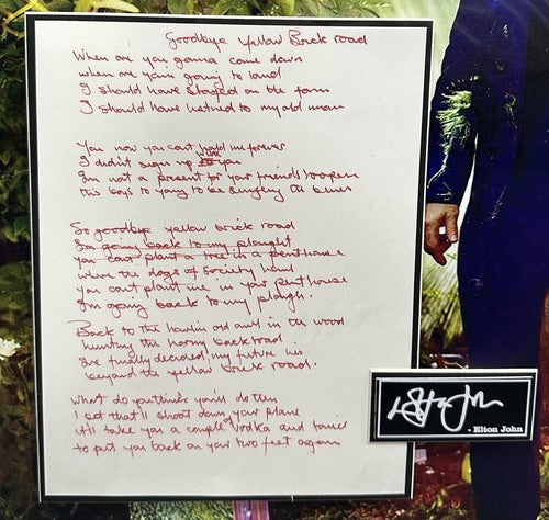 Elton John Goodbye Yellow Brick Road Framed Commemorative Lyrics Facsimile Auto