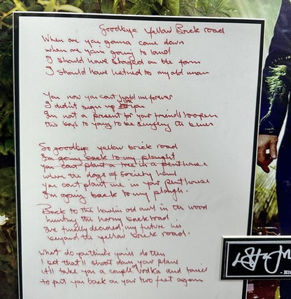 Elton John Goodbye Yellow Brick Road Framed Commemorative Lyrics Facsimile Auto