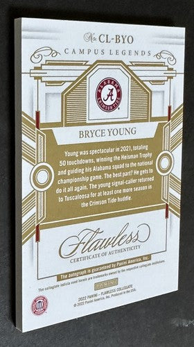 BRYCE YOUNG 2022 Flawless GOLD Campus Legends MINT ON CARD Rookie Auto 10/10 Rc
