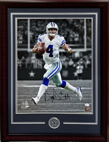 Dak Prescott Signed 16x20 Framed Spotlight Photo Cowboys Rookie Auto JSA COA