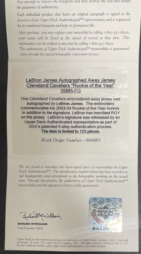 LeBron James Signed Cavaliers Reebok Authentic ROTY Jersey Mint Auto /123 UDA