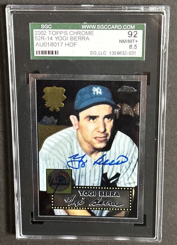 2002 TOPPS Chrome 1952 YOGI BERRA On Card Mint AUTO SGC 8 Mint + Rare Hof
