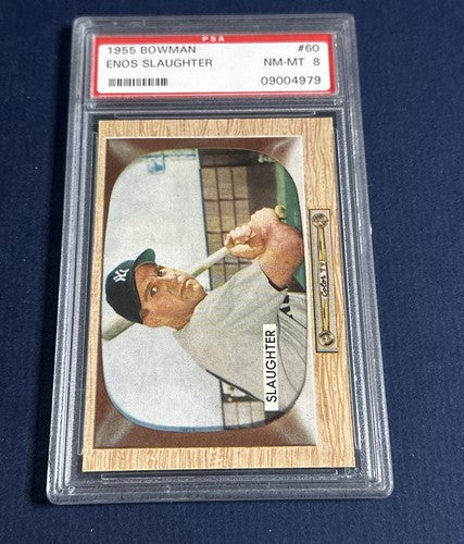 1955  BOWMAN #60 ENOS SLAUGHTER PSA 8 MINT NEW YORK YANKEES HOF BEAUTY HIGH END