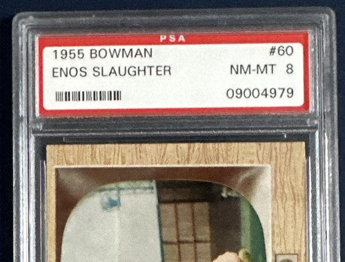 1955  BOWMAN #60 ENOS SLAUGHTER PSA 8 MINT NEW YORK YANKEES HOF BEAUTY HIGH END