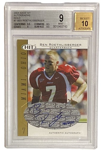 2004 Sage Hit Autographs Gold Ben Roethlisberger Rookie Card /250 BGS 9 Auto 10