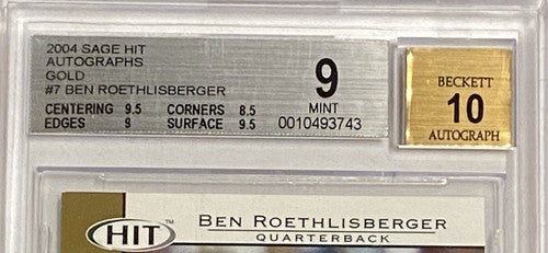 2004 Sage Hit Autographs Gold Ben Roethlisberger Rookie Card /250 BGS 9 Auto 10