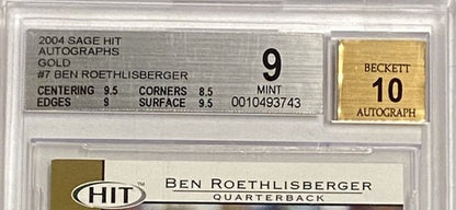 2004 Sage Hit Autographs Gold Ben Roethlisberger Rookie Card /250 BGS 9 Auto 10