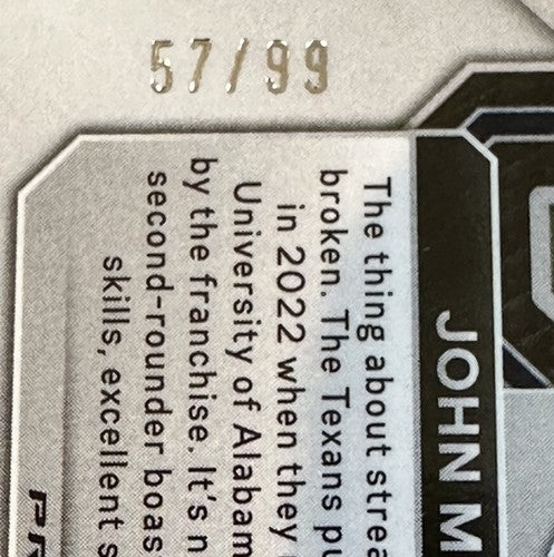 John Metchie III 2022 Panini Silver Prizm /99 RPA Auto Case Hit RC Patch