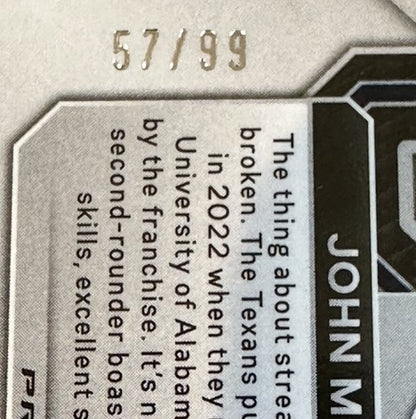 John Metchie III 2022 Panini Silver Prizm /99 RPA Auto Case Hit RC Patch