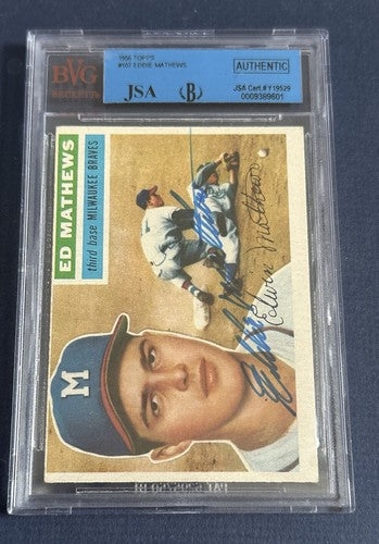 Ed Eddie Mathews 1956 Topps 107 Mint Auto Hof Jsa Beckett Bas Coa Certified Ex+