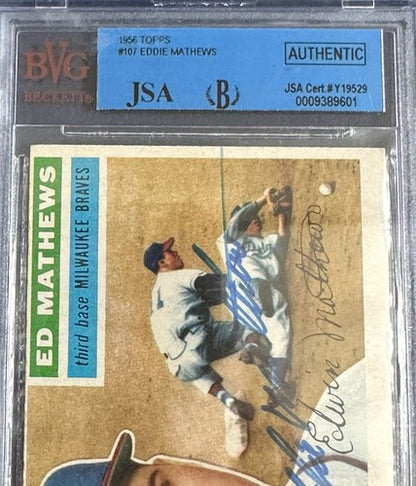 Ed Eddie Mathews 1956 Topps 107 Mint Auto Hof Jsa Beckett Bas Coa Certified Ex+