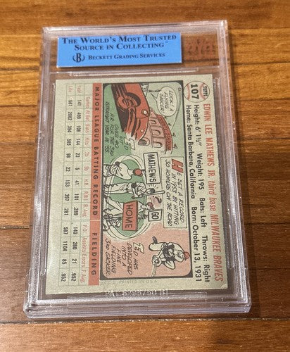 Ed Eddie Mathews 1956 Topps 107 Mint Auto Hof Jsa Beckett Bas Coa Certified Ex+