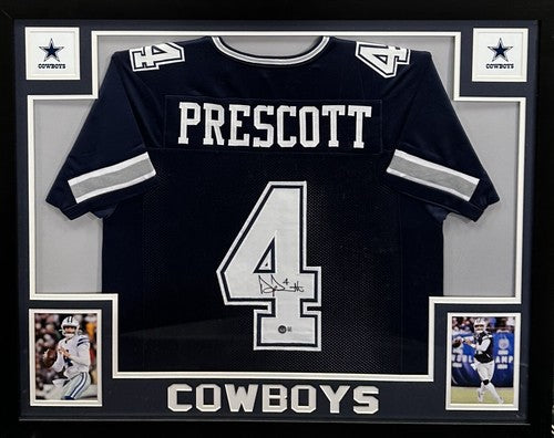 Dak Prescott Signed Framed Cowboys Alternate Blue Jersey Autograph BAS COA