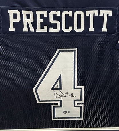 Dak Prescott Signed Framed Cowboys Alternate Blue Jersey Autograph BAS COA