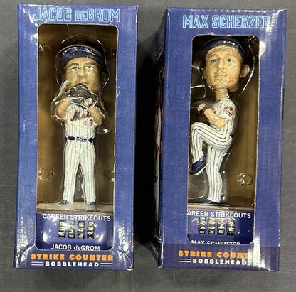 Jacob deGrom Max Scherzer 2022 NY Mets SGA Strike Counter Bobblehead Bobble Set