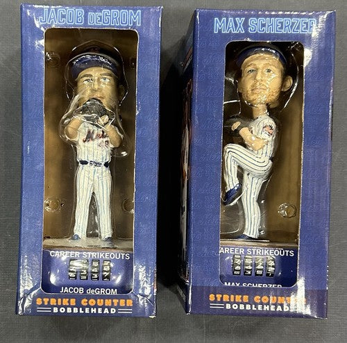 Jacob deGrom Max Scherzer 2022 NY Mets SGA Strike Counter Bobblehead Bobble Set